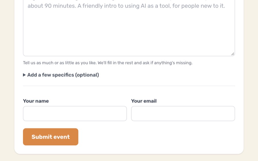The plain-English event intake form