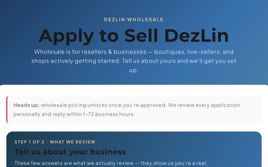 The DezLin wholesale application form